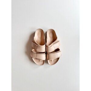 BIRKENSTOCK Uji New Beige beige Nubuck Double Strap Slides Sandals, Size 40